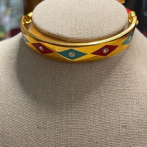 Halcyon Days Gold and Multicolor Diamond Pattern Bracelet